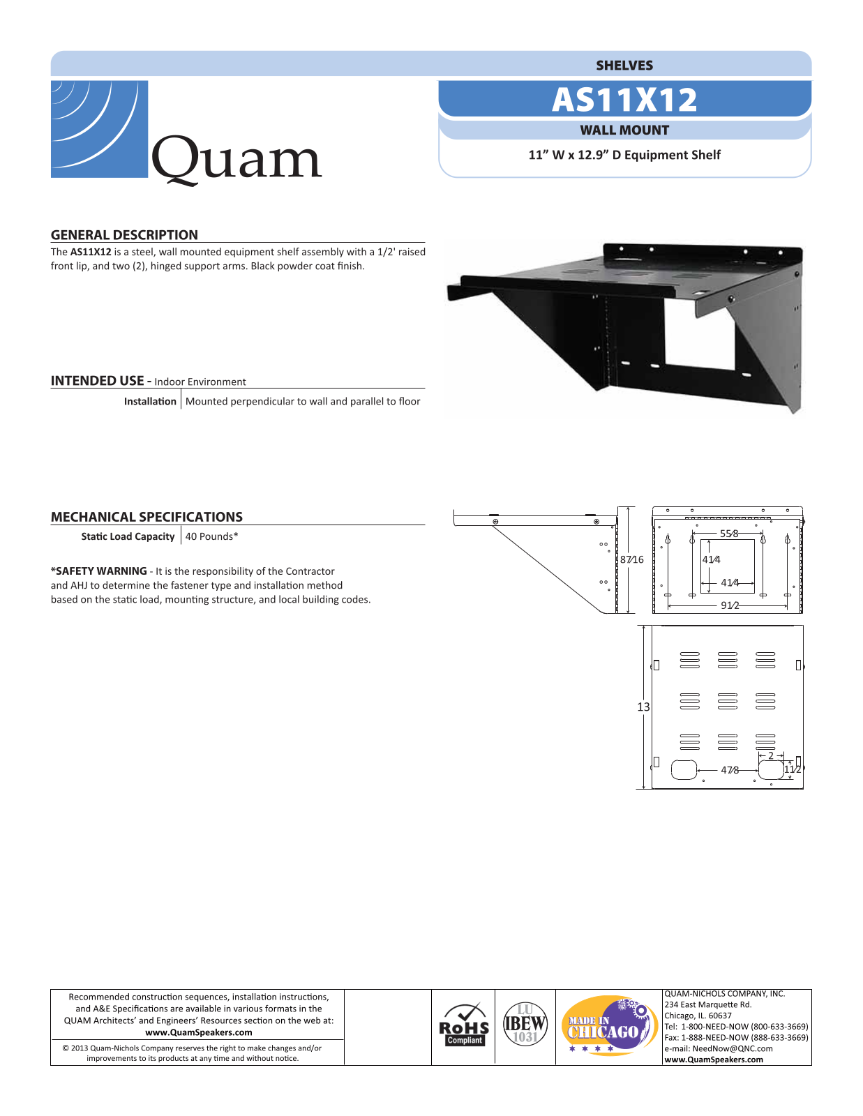 Quam AS11X12 Specifications