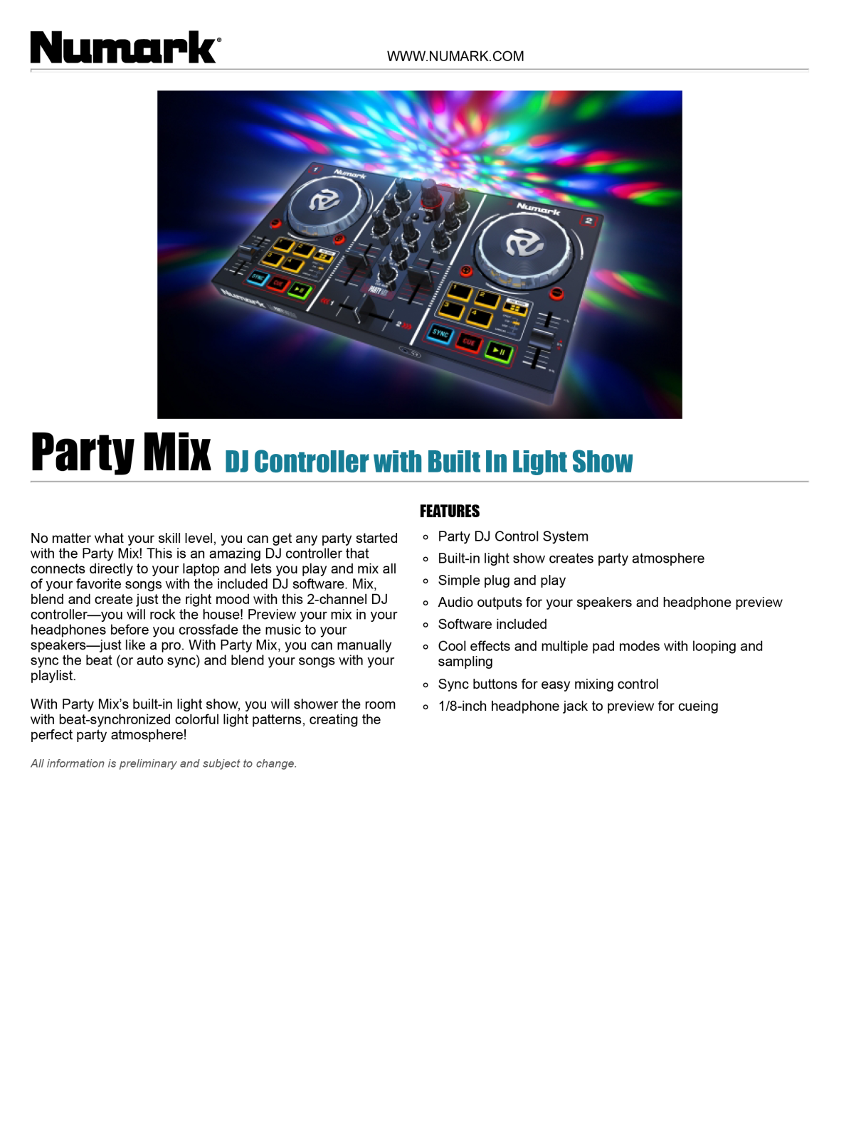 Numark Party Mix Datasheet