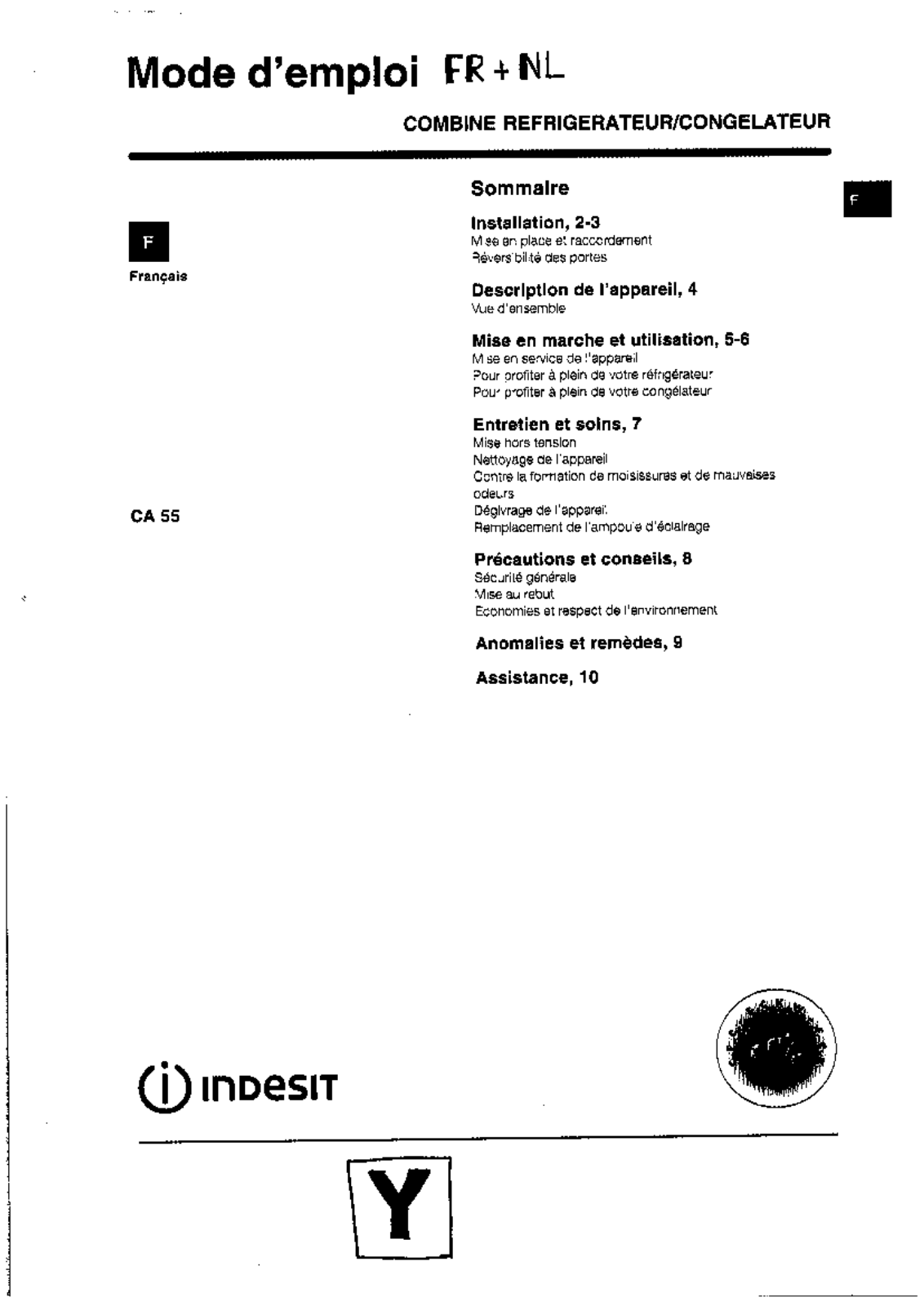 INDESIT CA55 User Manual