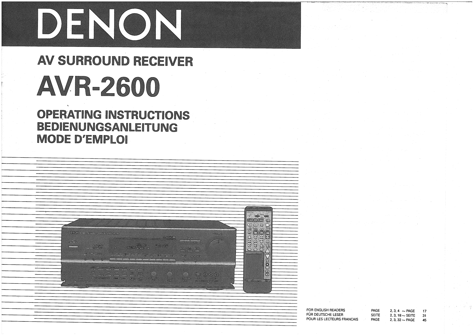 Denon AVR-2600 Owner's Manual