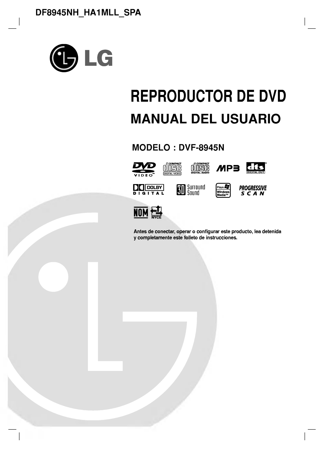 LG DF8945NH Owner's Manual