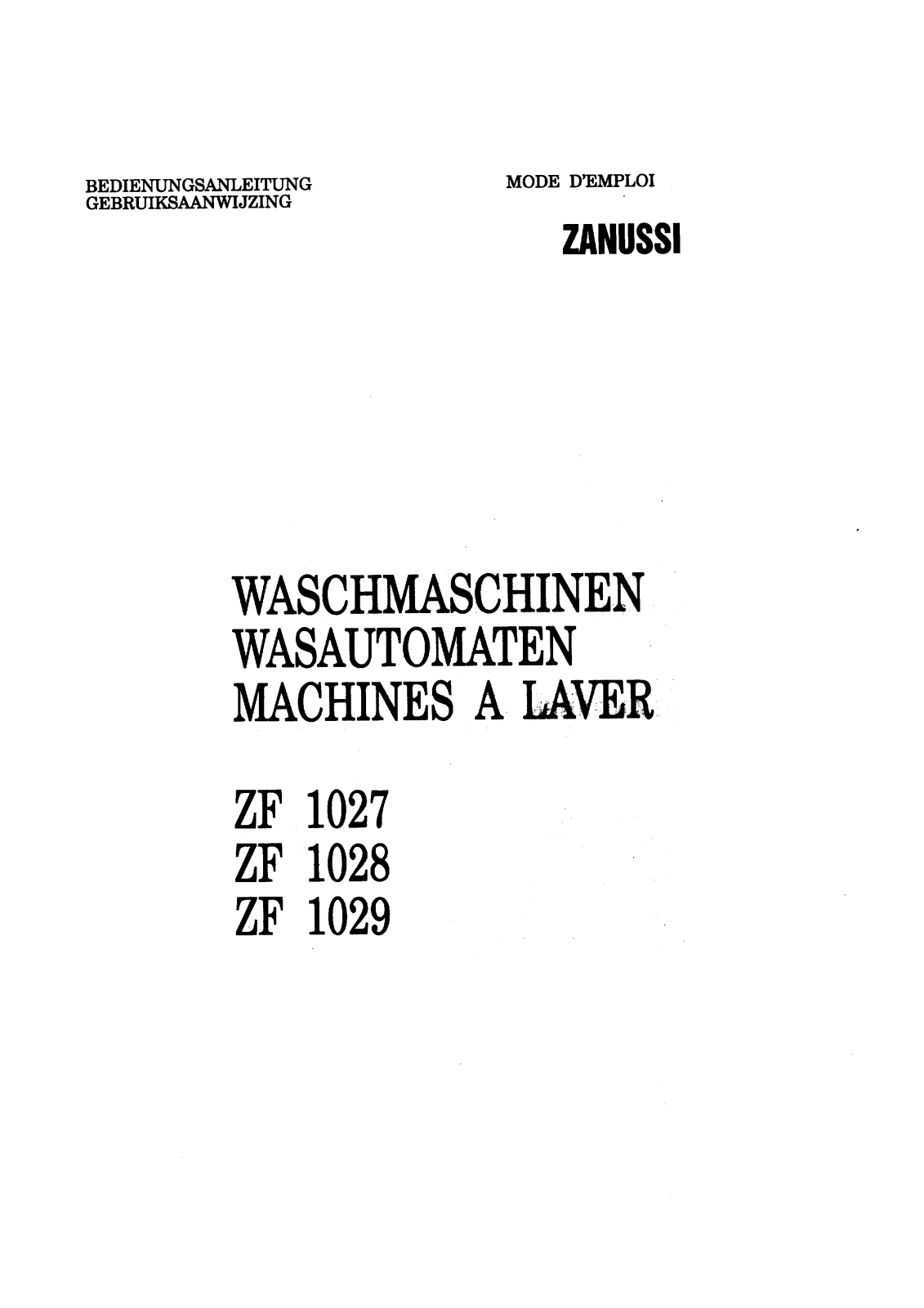 Zanussi ZF1029, ZF1028, ZF1027 User Manual