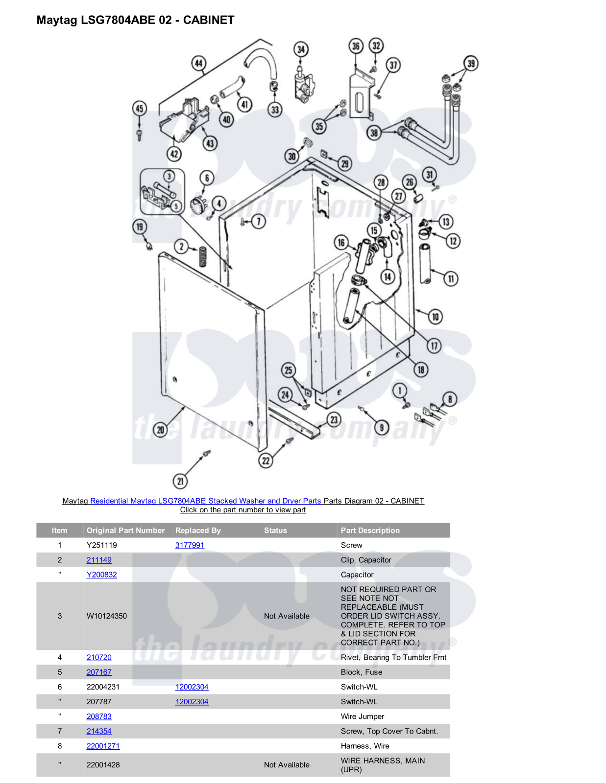 Maytag LSG7804ABE Stacked and Parts Diagram