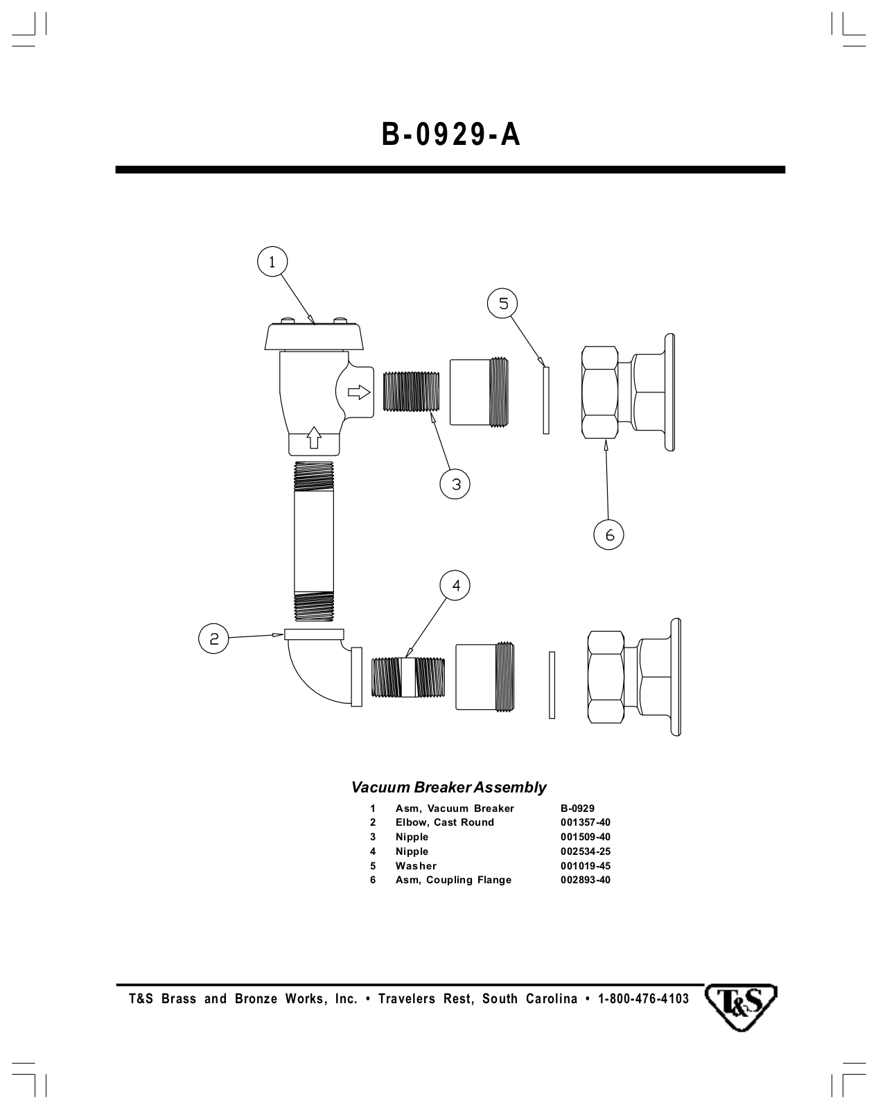 T & S Brass & Bronze Works B-0929-A Part Manual