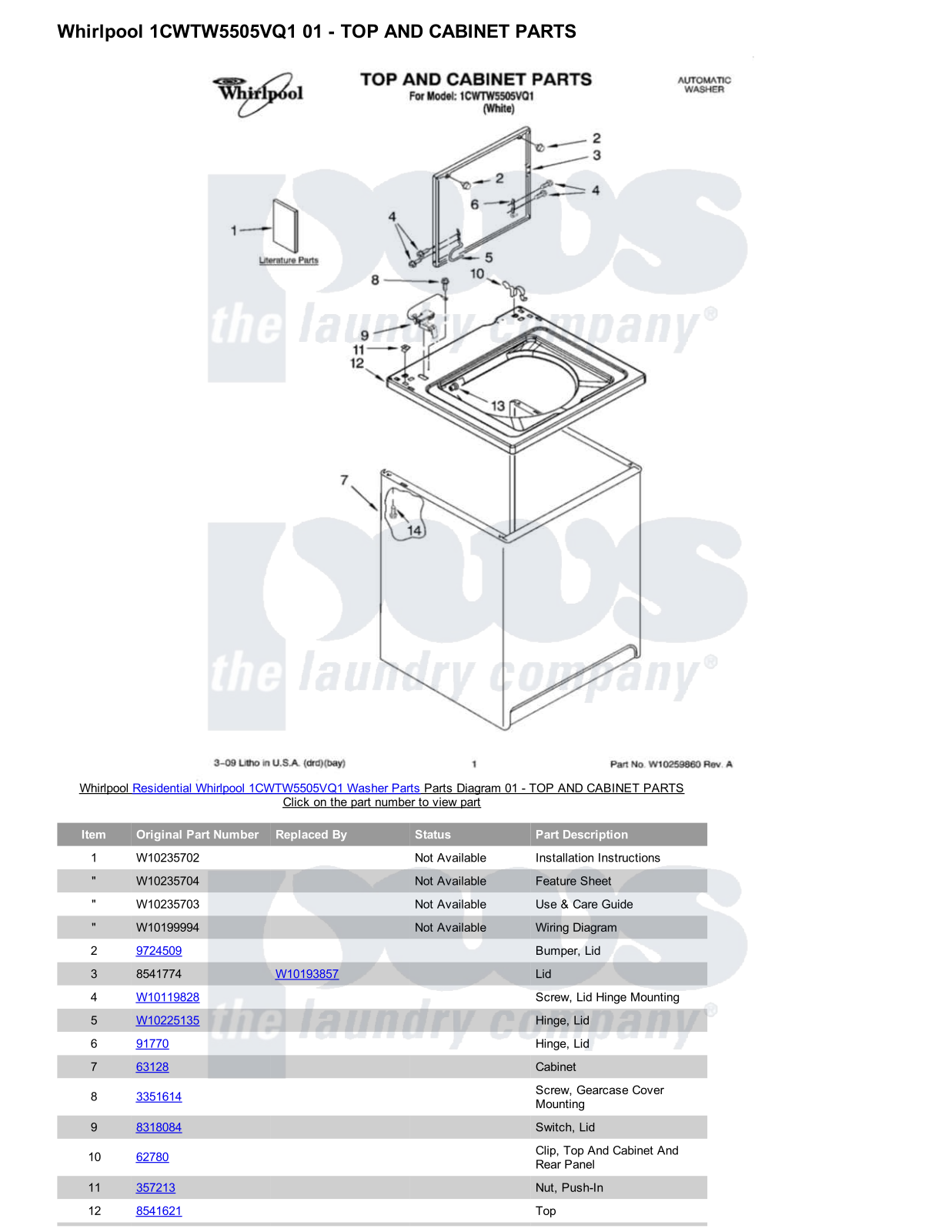 Whirlpool 1CWTW5505VQ1 Parts Diagram