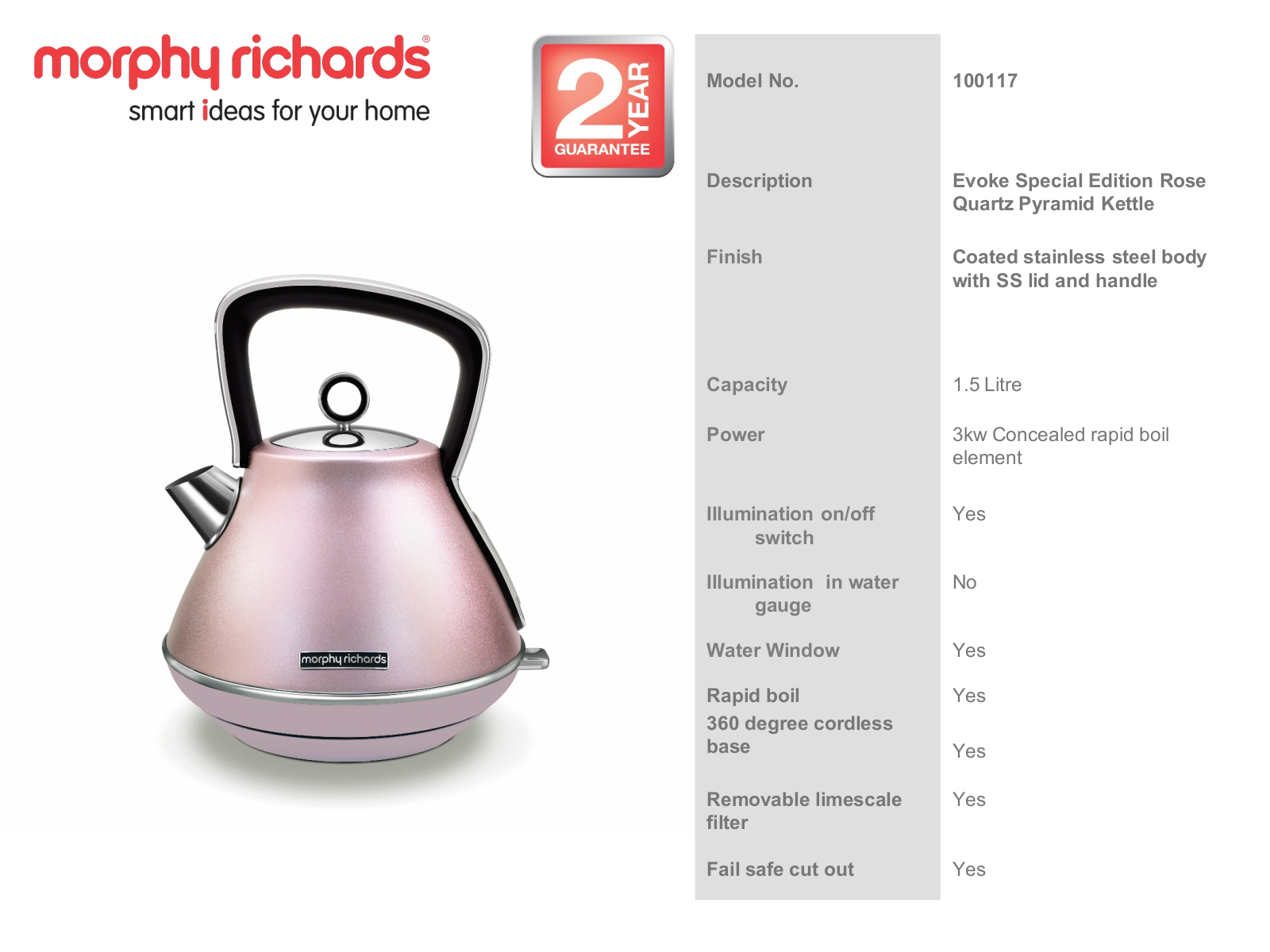 Morphy Richards 100117 Specifications Sheet