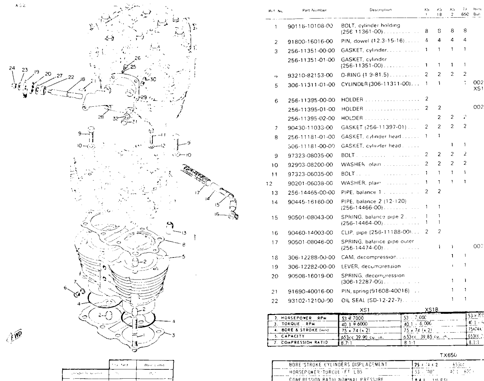 Yamaha XS650 1970-1979 Service Manual cylindercomprelease