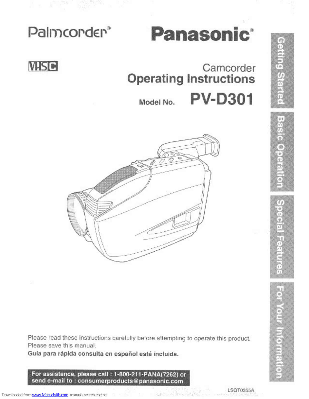 Panasonic PV-D301, PVD301D - VHS-C CAMCORDER, Palmcorder PV-D301 Operating Manual