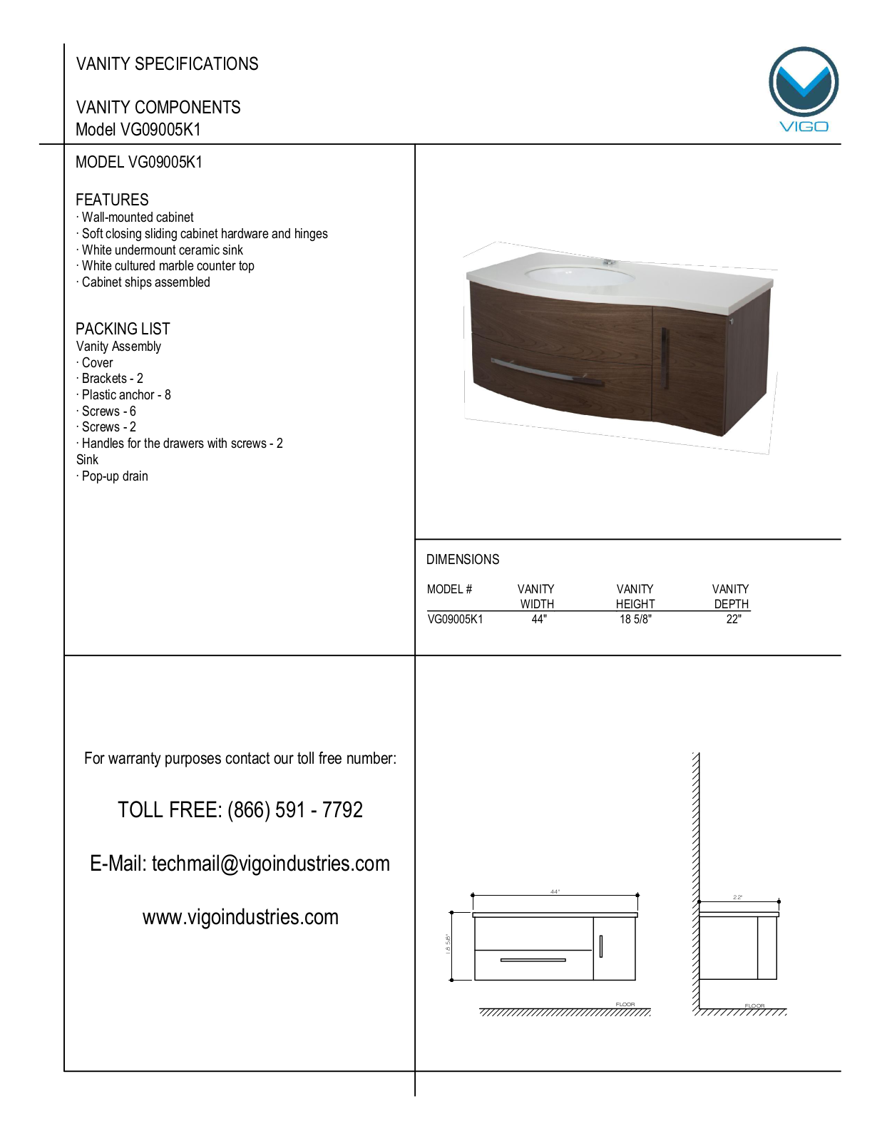 Vigo VG0905K1 User Manual