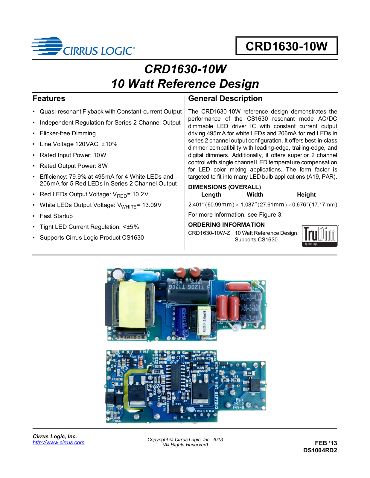 Cirrus Logic CRD1630-10W User Manual