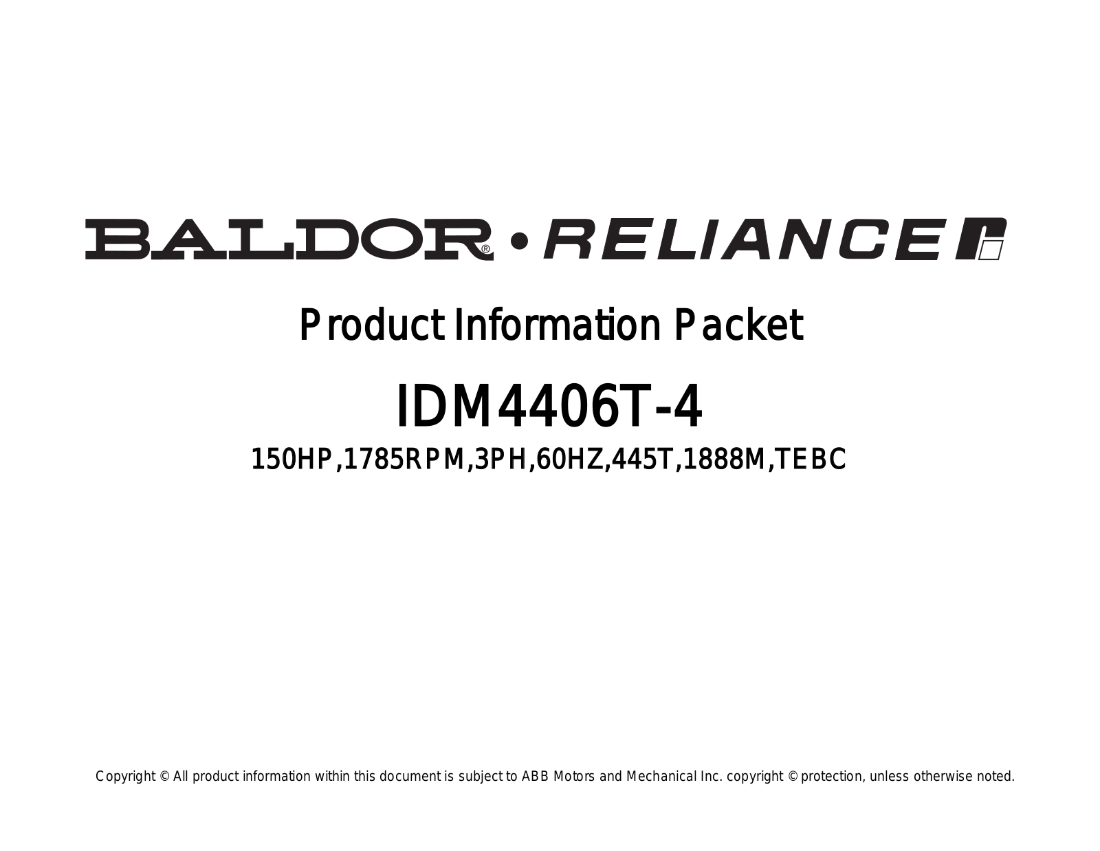 Baldor IDM4406T-4 Product Information Sheet