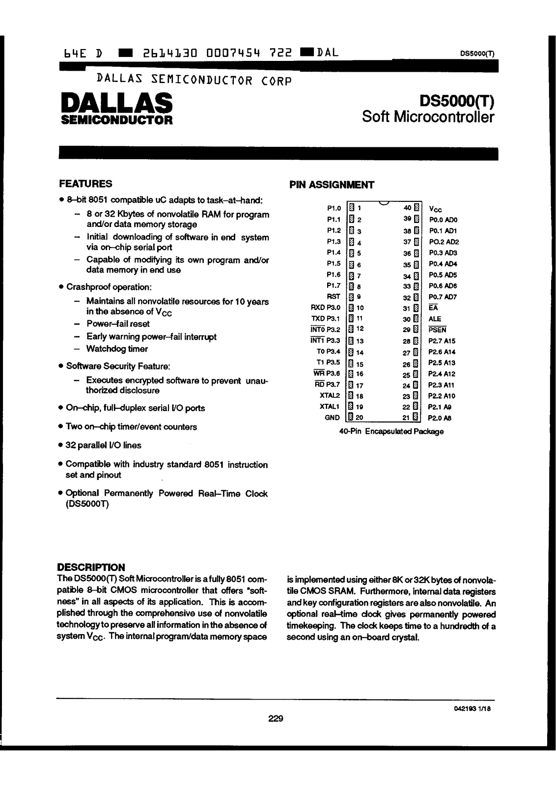 Dallas Semiconductor DS5000-32-8, DS5000-32-16, DS5000-32-12, DS5000T-8-8, DS5000T-8-16 Datasheet