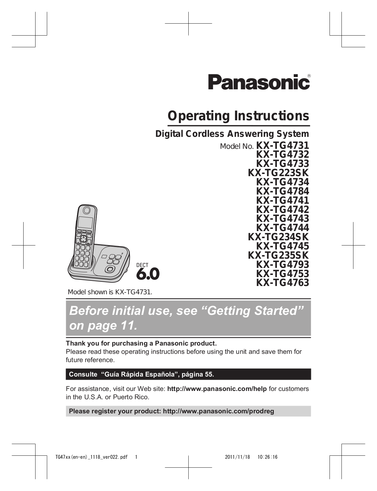 Panasonic KX-TG4745, KX-TG4731, KX-TG4733, KXTG4743B, KXTG4741B User Manual