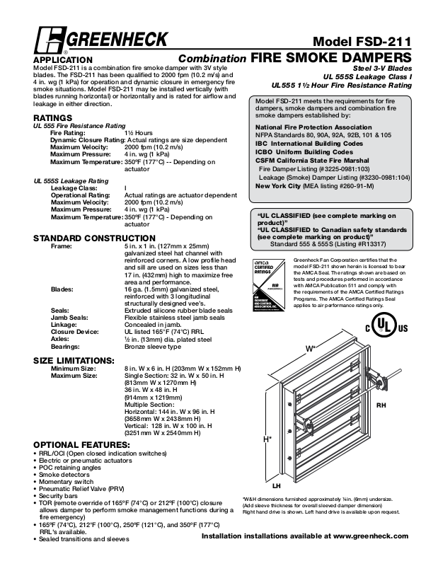 Greenheck Fan FSD-211 User Manual