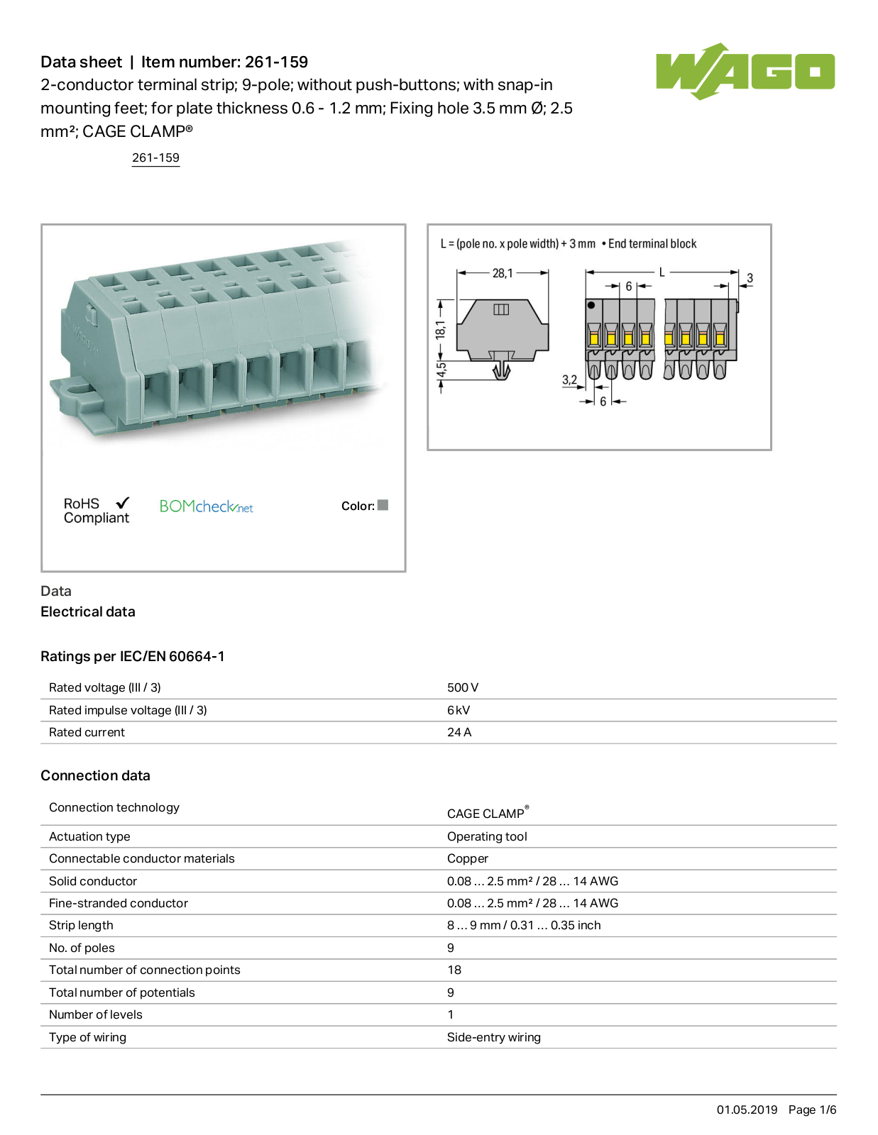 Wago 261-159 Data Sheet