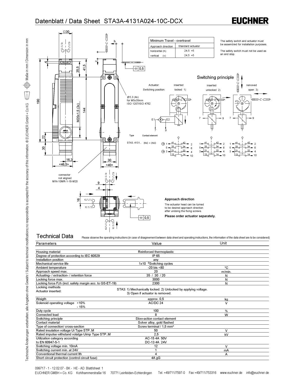 Euchner STA3A-4131A024-10C-DCX Data Sheet