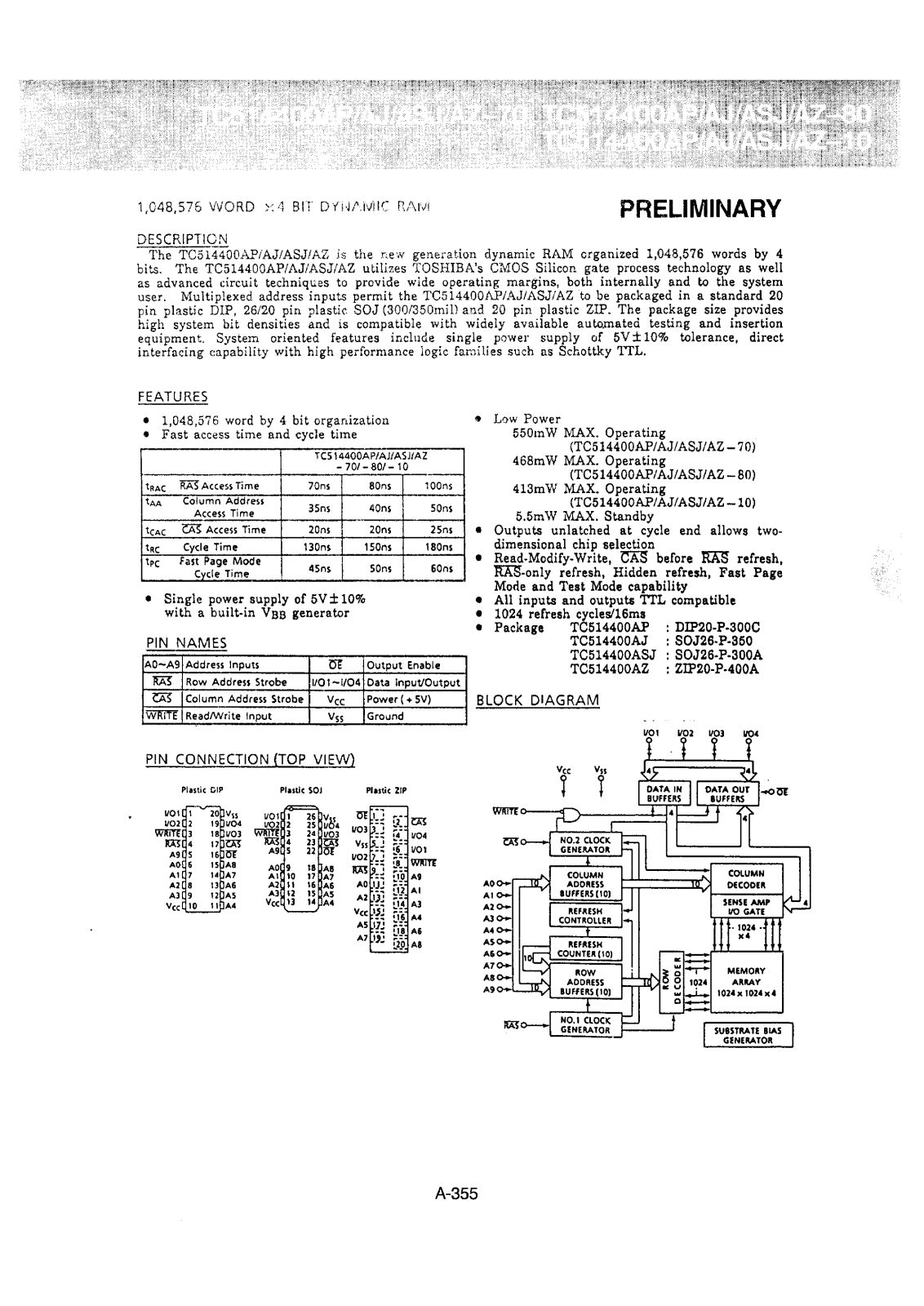 Toshiba TC514400AJ-80 Datasheet