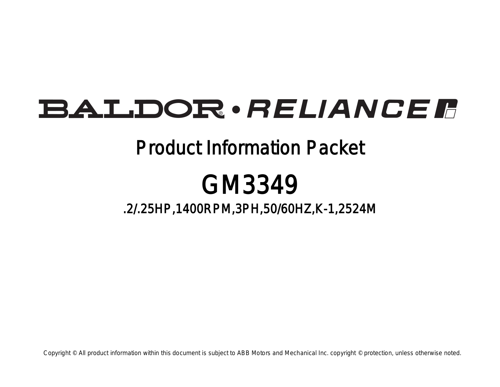 Baldor GM3349 Product Information Sheet