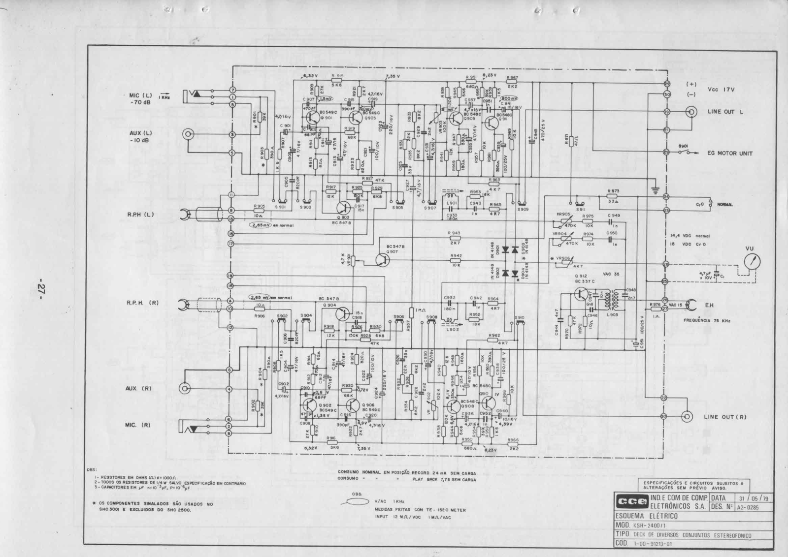 CCE KSH-2400-1 Deck Schematic