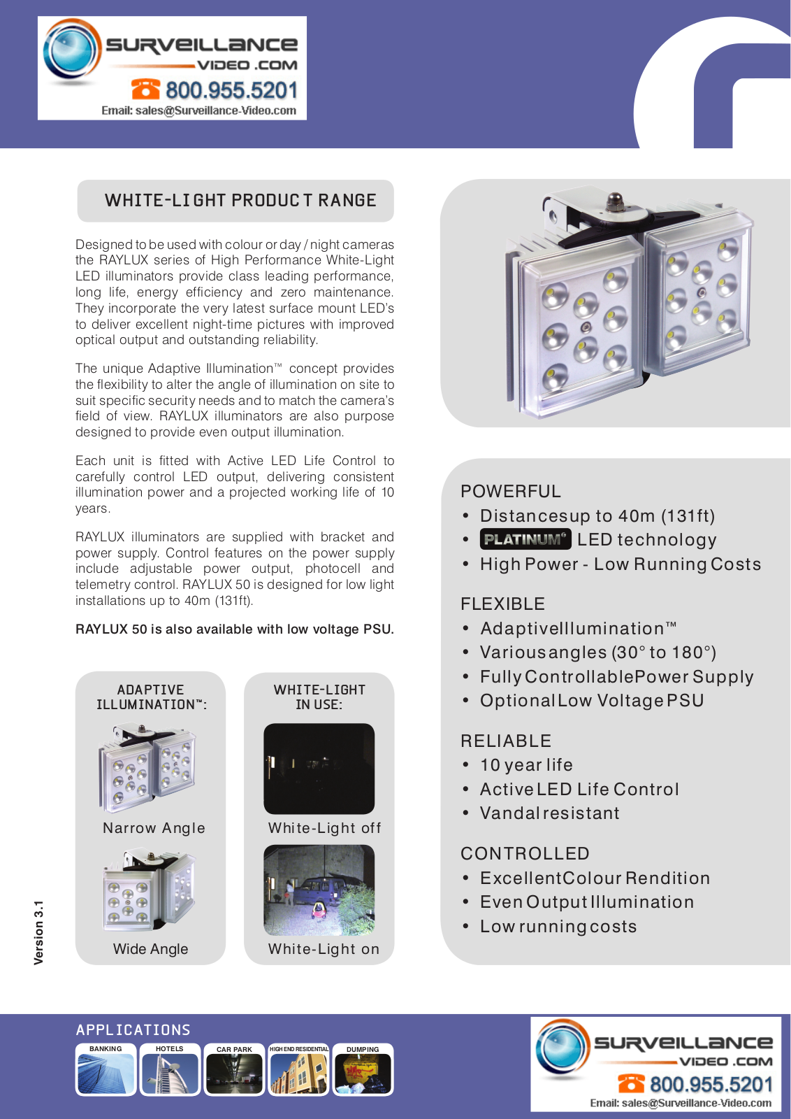 Raytec RL50-AI-10, RL50-AI-120, RL50-AI-30 Specsheet