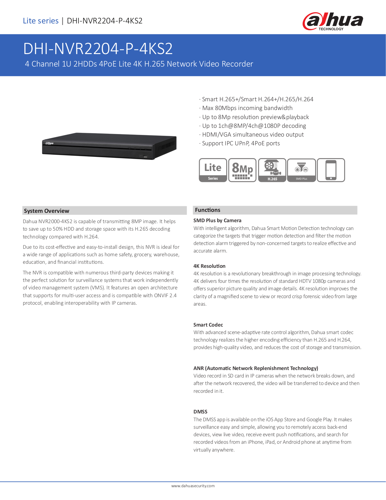 Dahua DHI-NVR2204-P-4KS2 User Manual