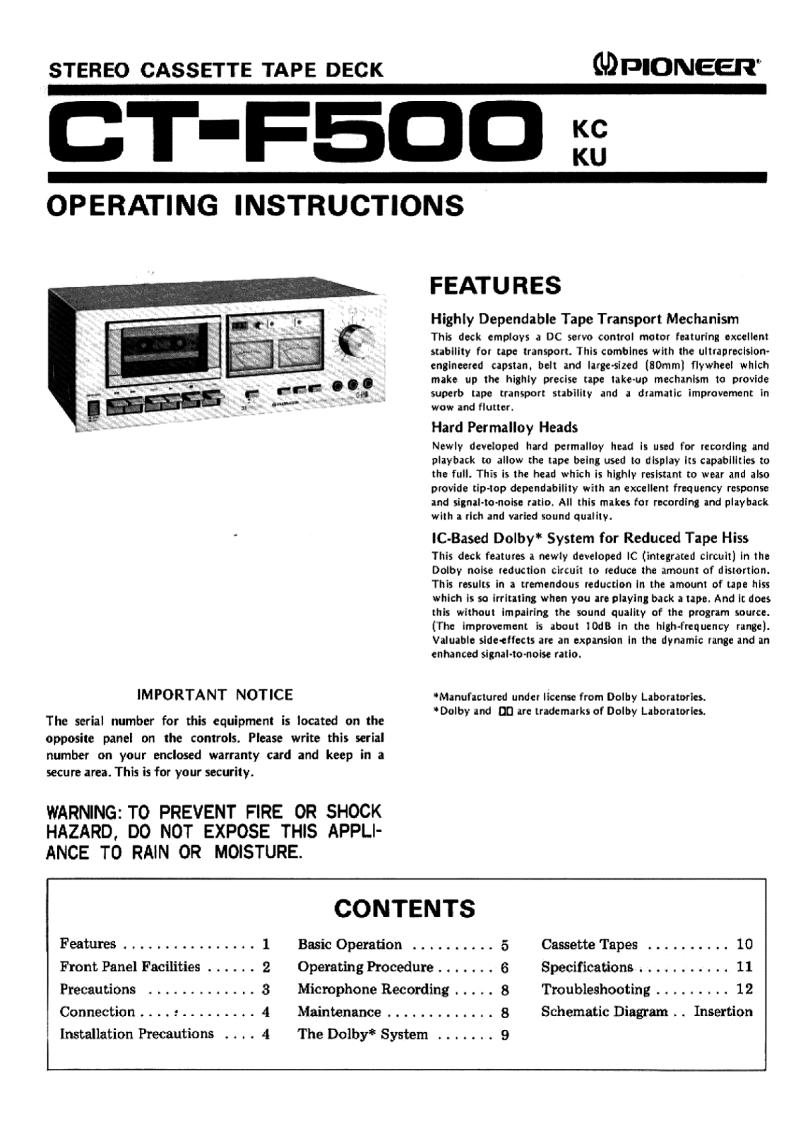 Pioneer CTF-500 Owners manual