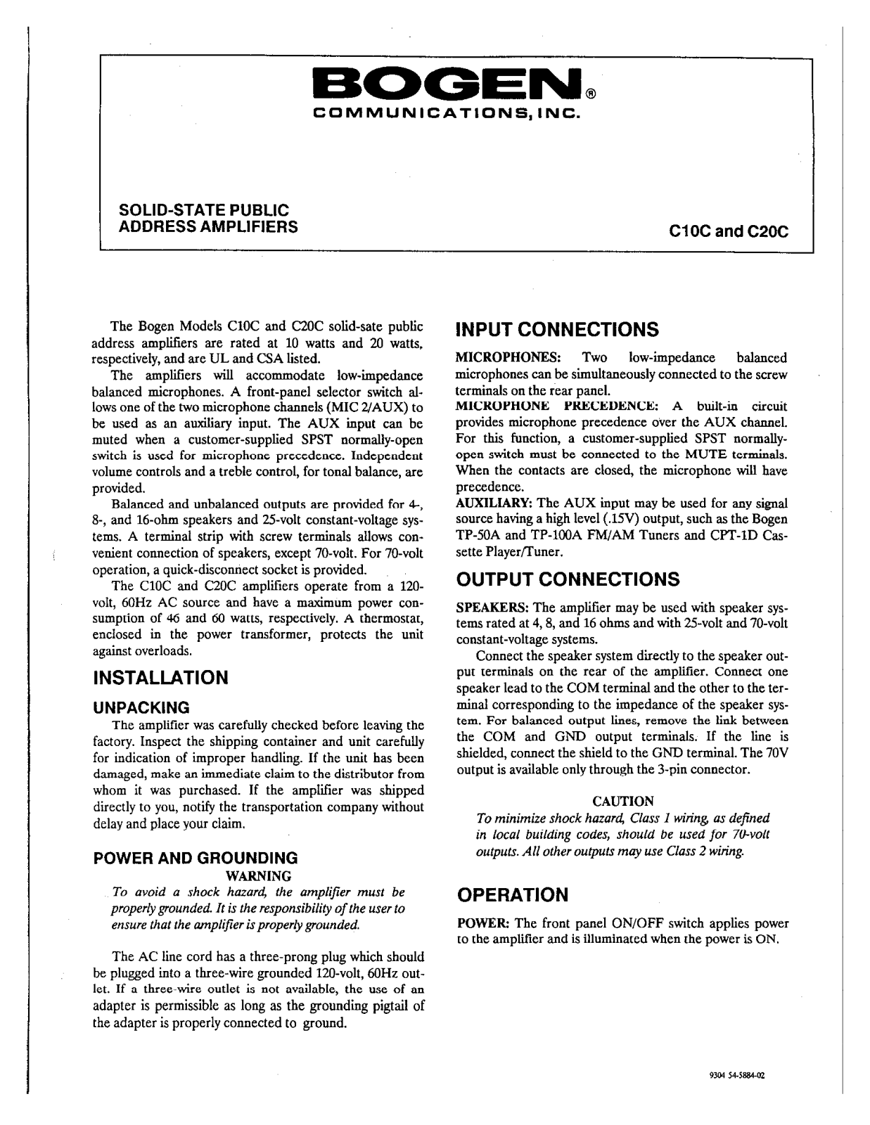 Bogen C10C, C20C User Manual