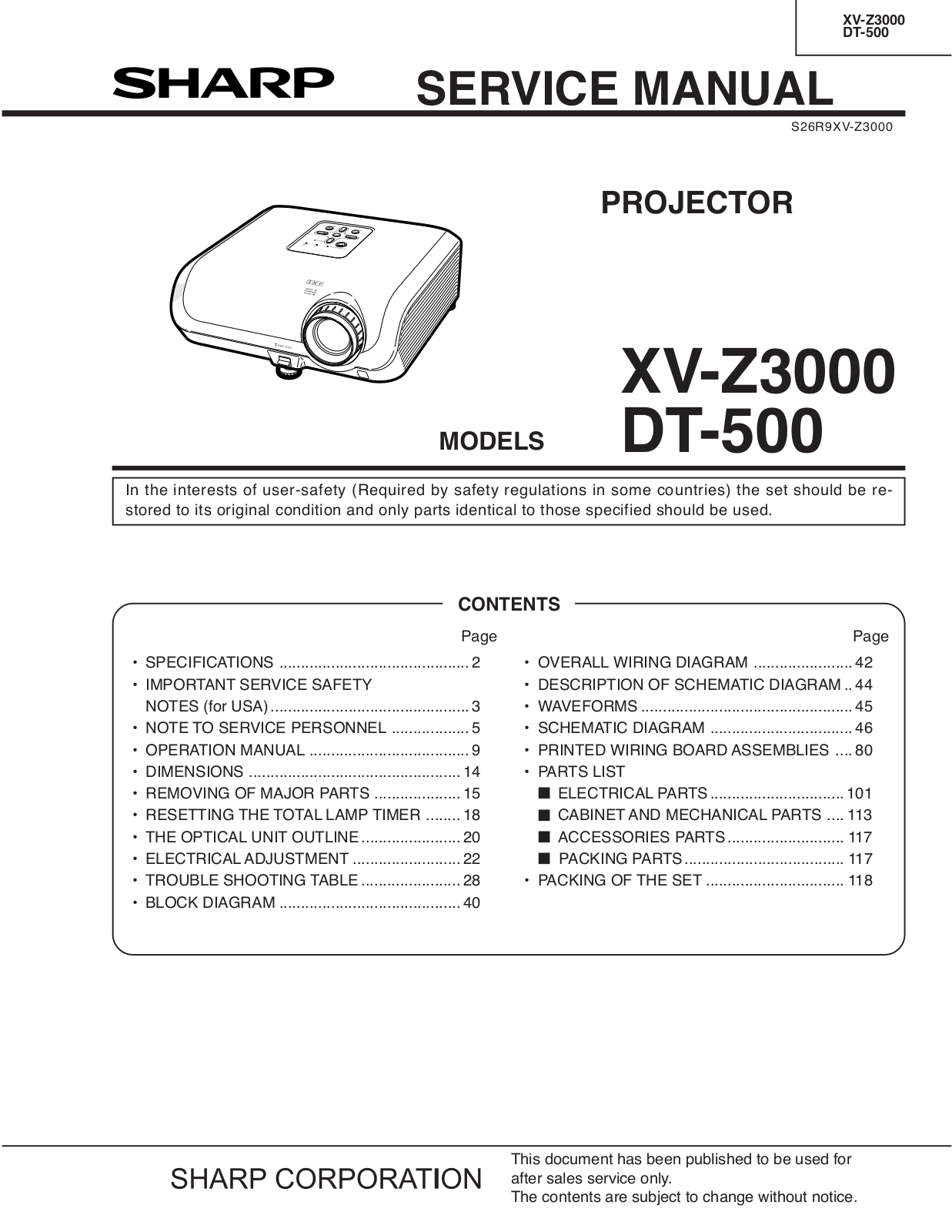 Sharp DT-500, XV-Z3000 User Manual