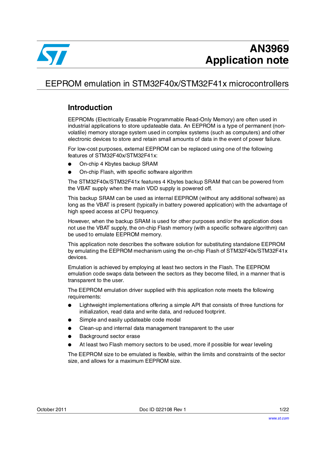 ST AN3969 Application note