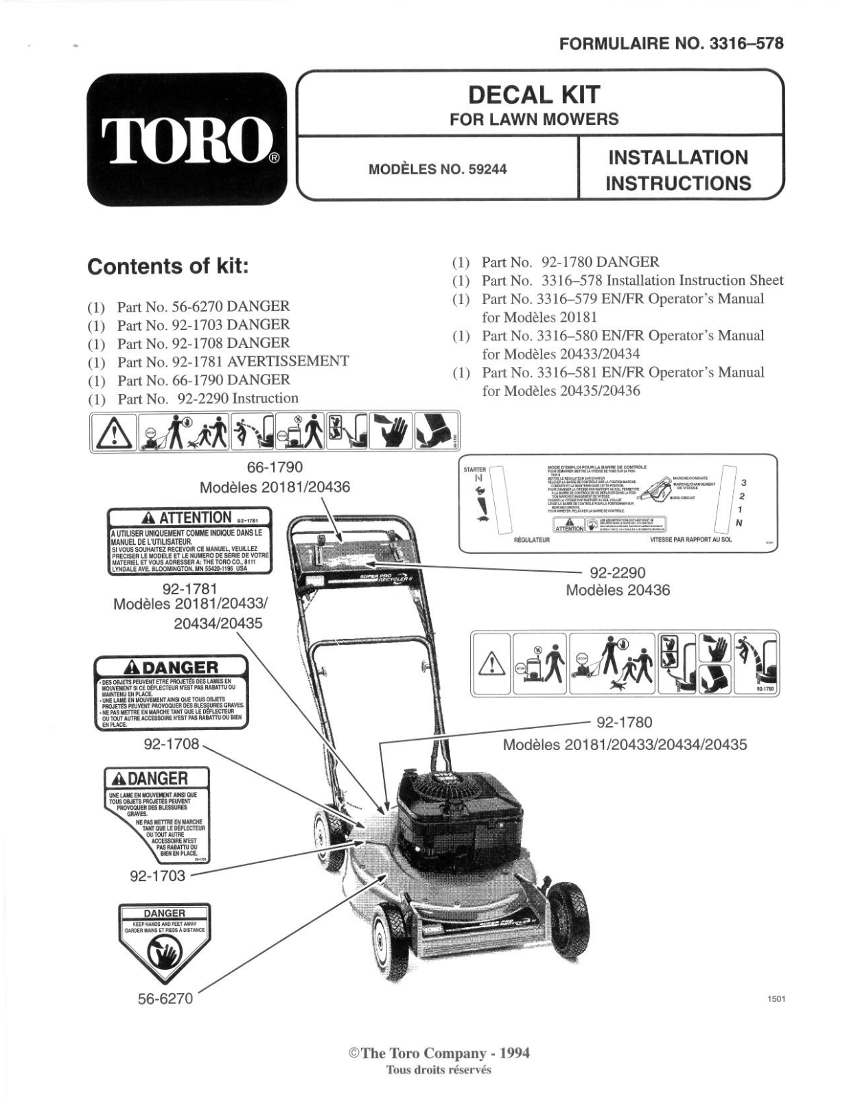 Toro 59244, 59243 Installation Instructions