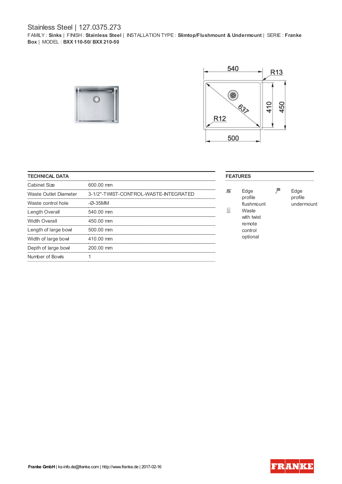 Franke 127.0375.273 Service Manual