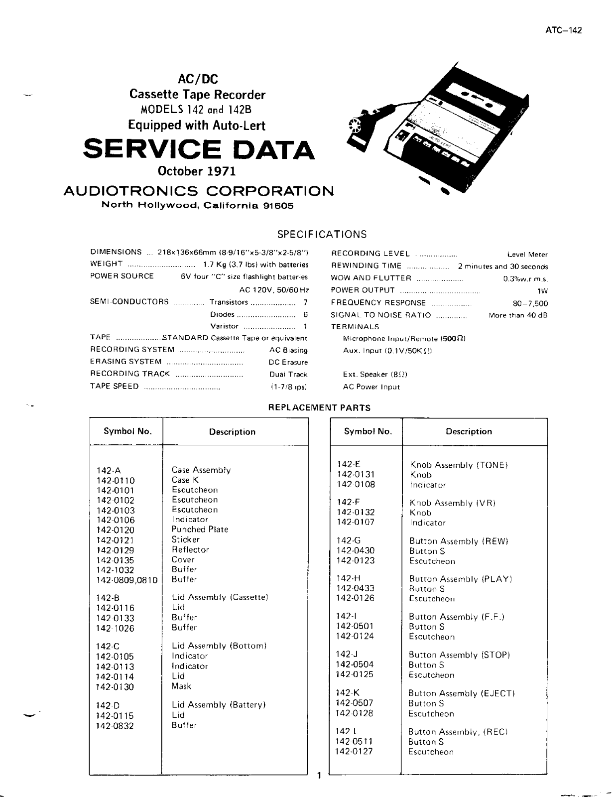 Audiotronics 142 User Manual - ManualMachine.com