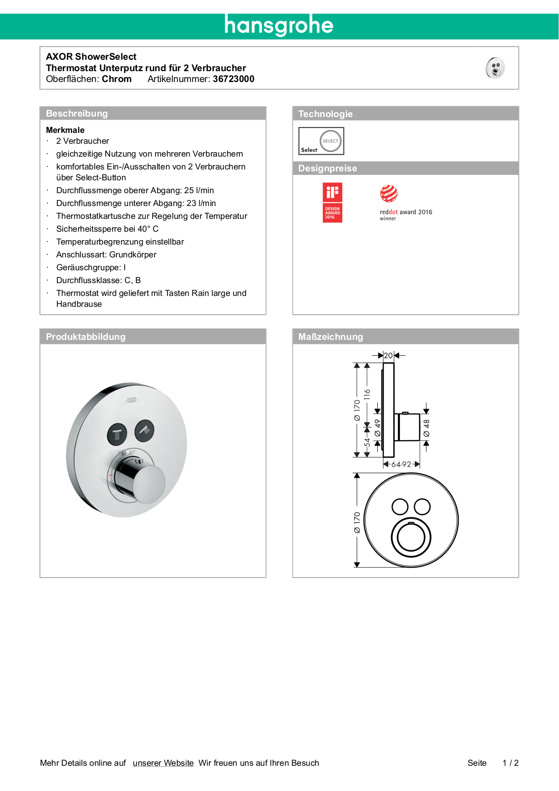 Hansgrohe AXOR 36723000 User Manual