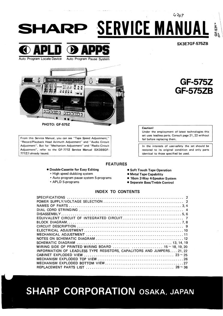Sharp gf 575z, GF-575ZB Service Manual