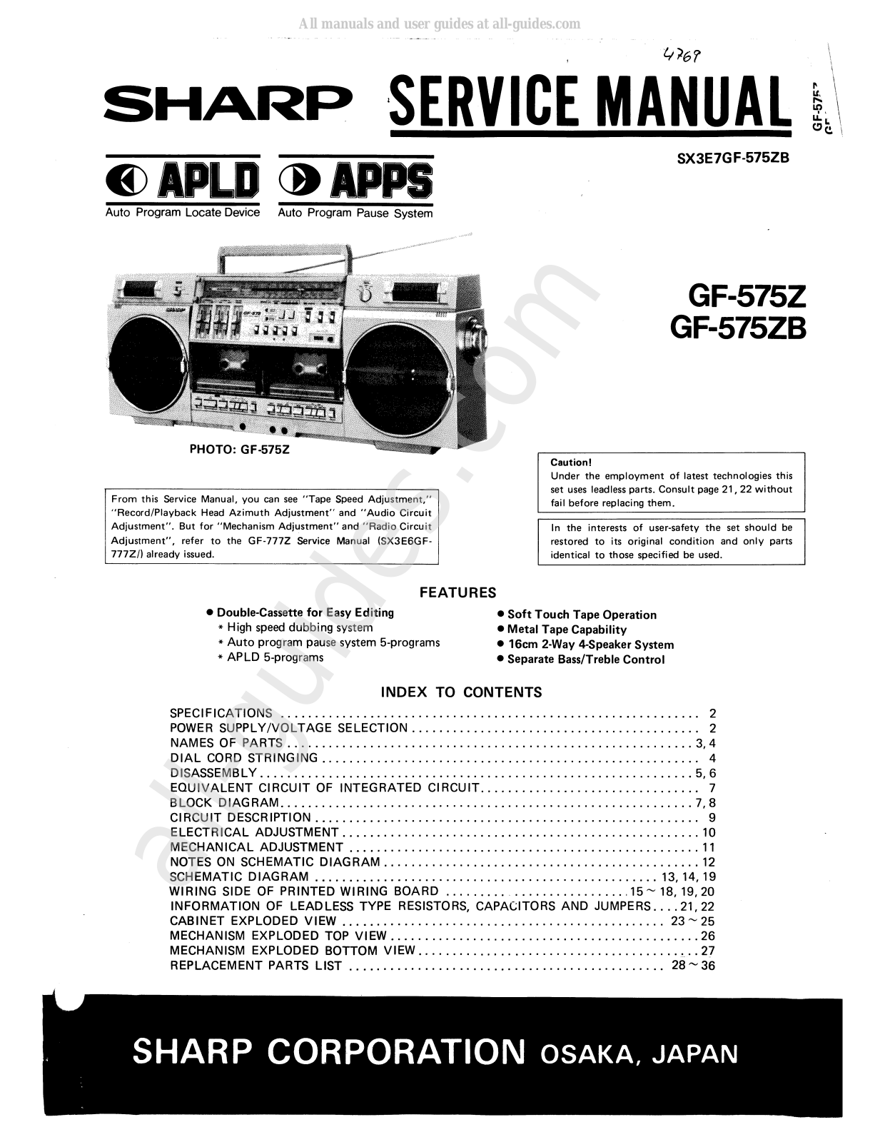 Sharp gf 575z, GF-575ZB Service Manual