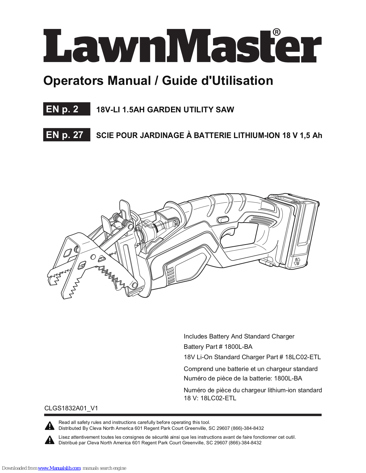 LawnMaster CLGS1832A01_V1 Operator's Manual