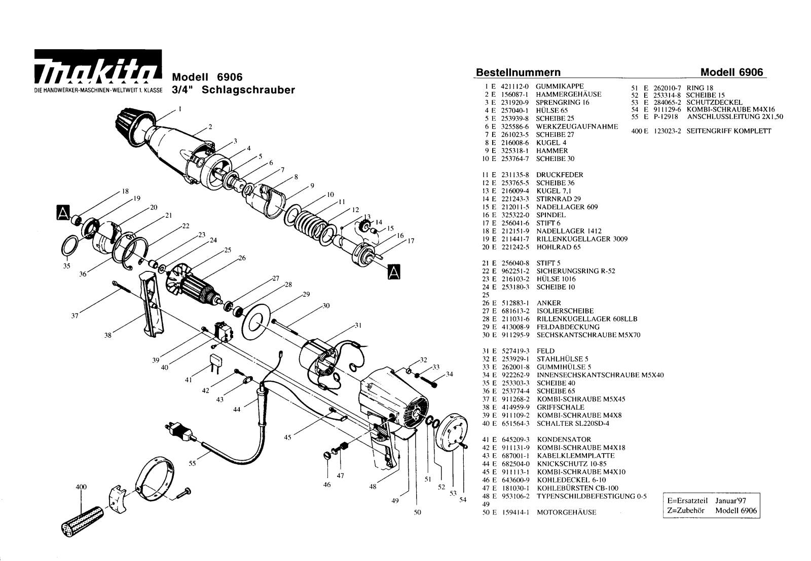 Makita 6906 REMPLACEMENT PARTS