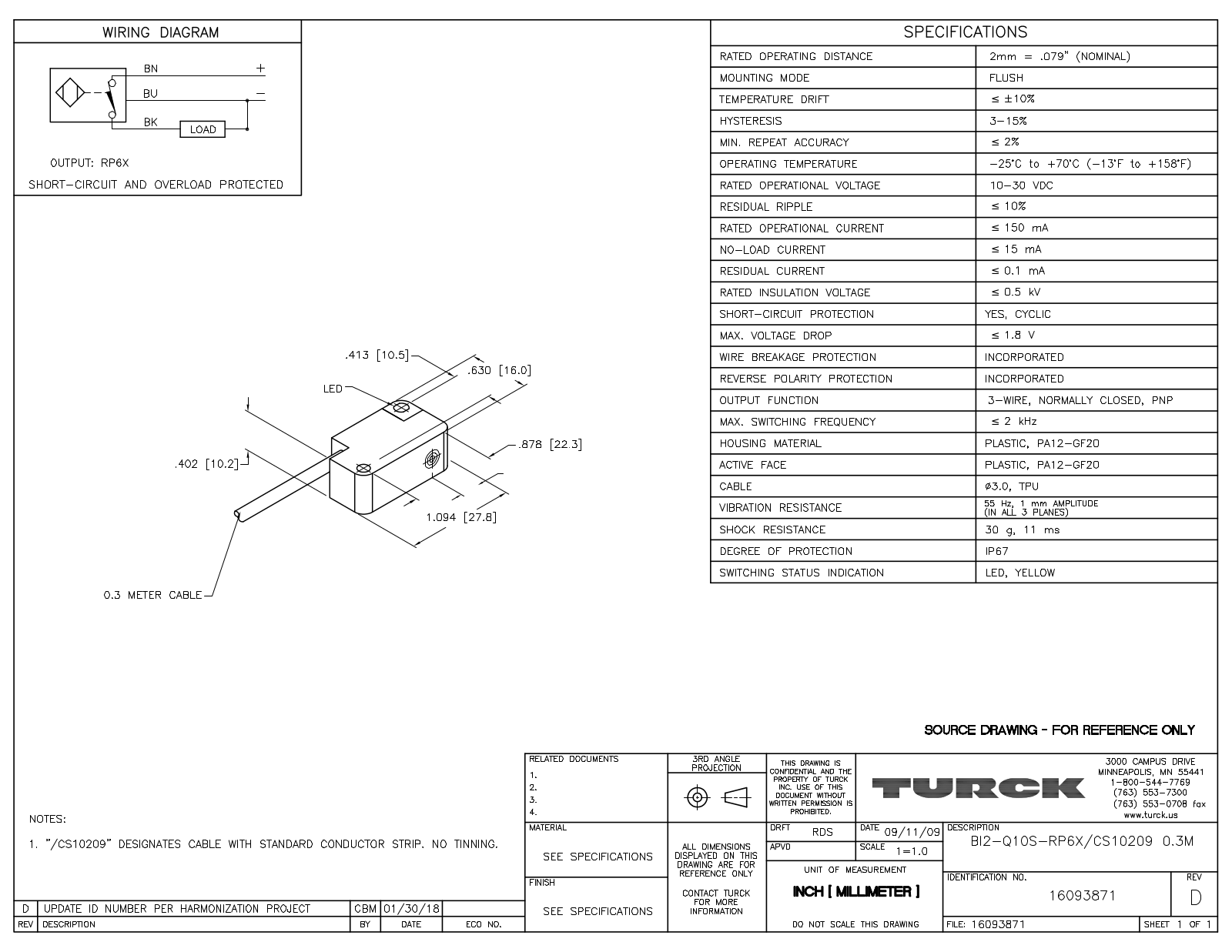 Turck BI2-Q10S-RP6X/CS102090.3M Data Sheet