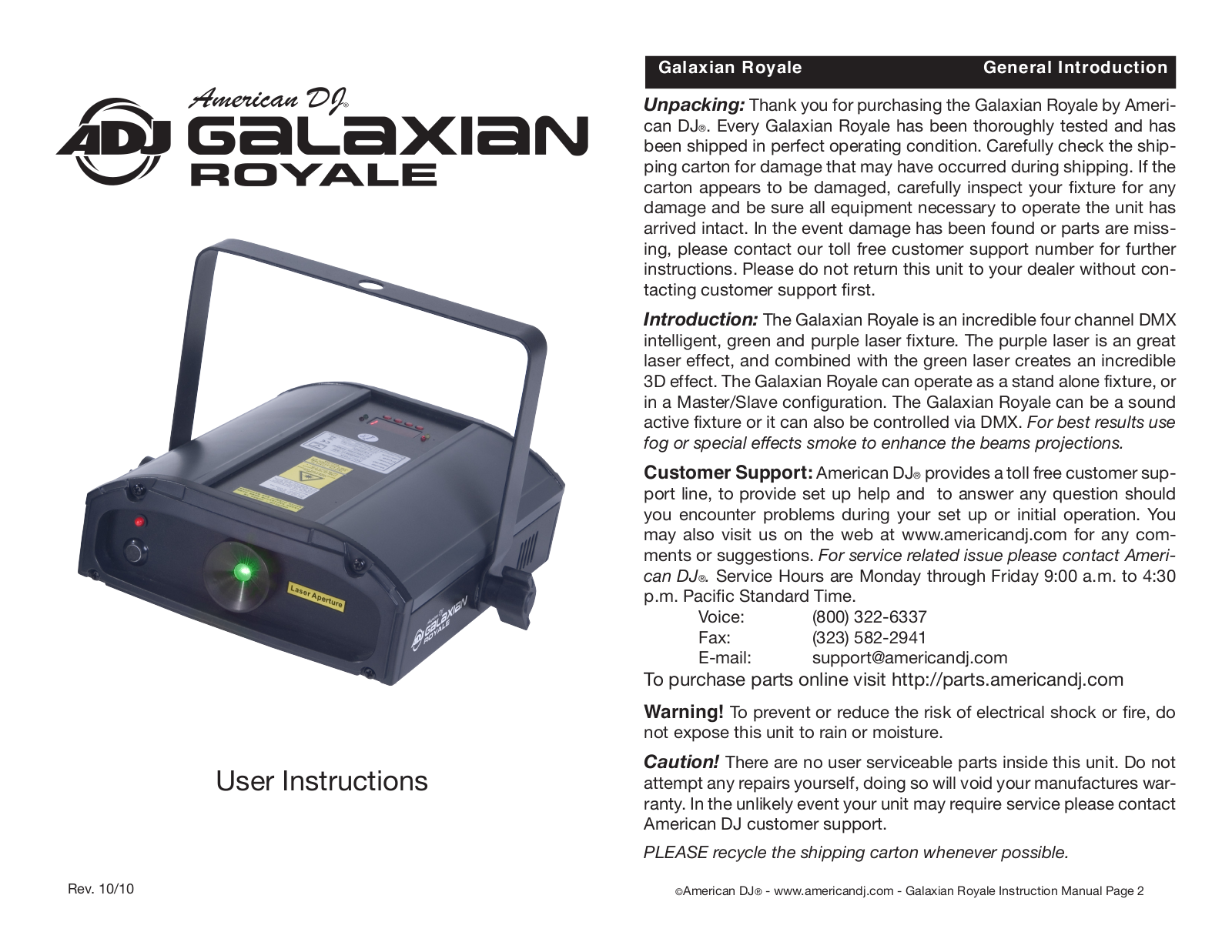 Adj Galaxian Royale User Manual