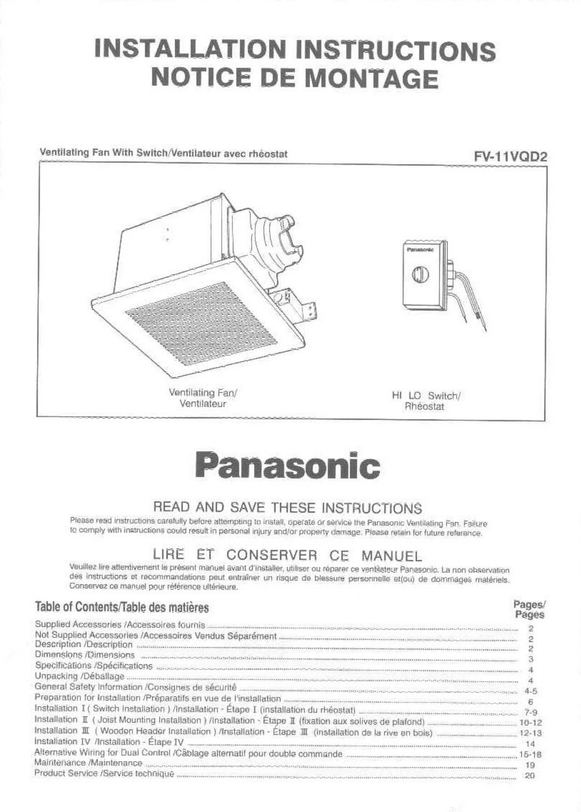 Panasonic fv11vqd2 Operation Manual