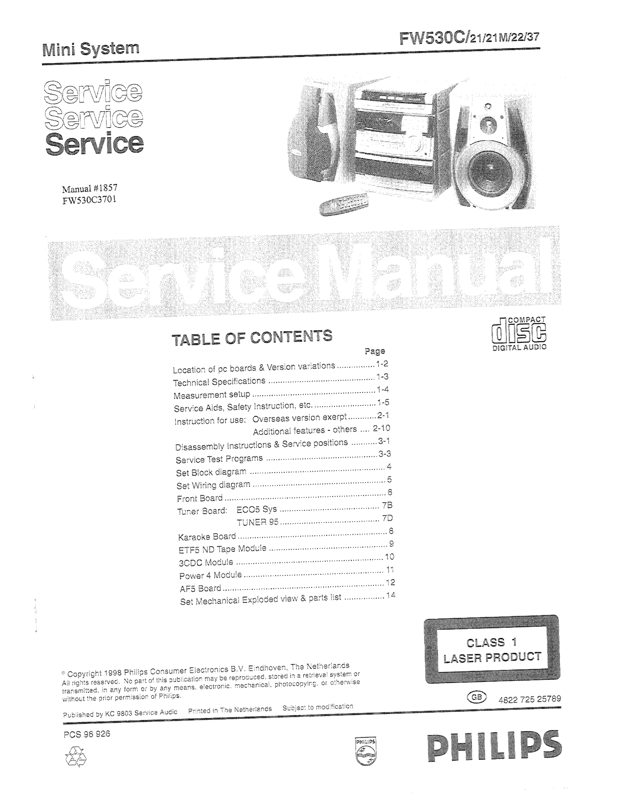 Philips FW-530-C Service Manual