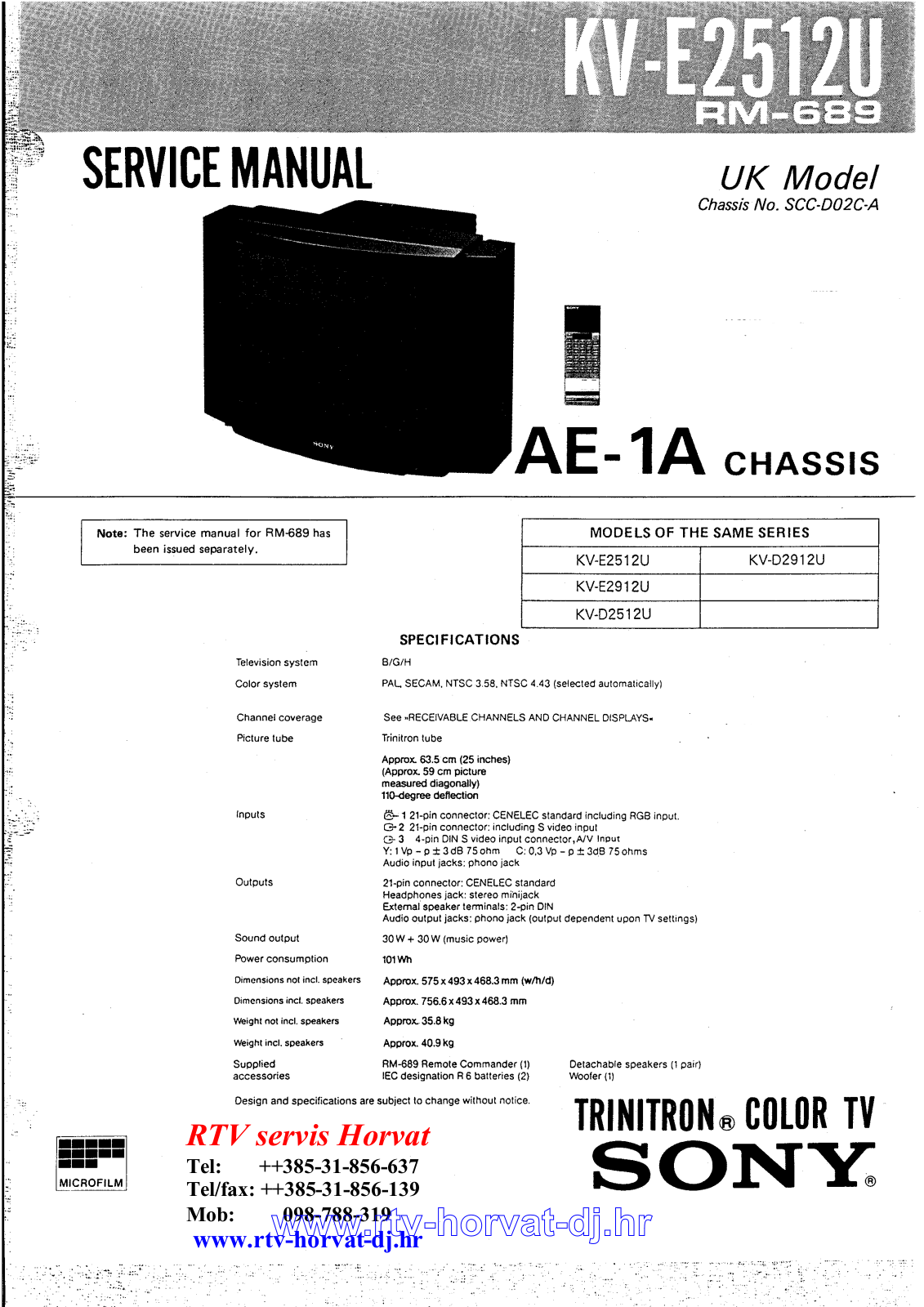 Sony KV-E2512U SERVICE MANUAL