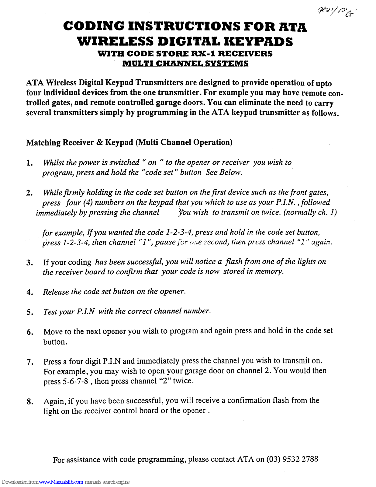 ATA KP-4F, KP-4 Coding Instructions Manual - ManualMachine.com