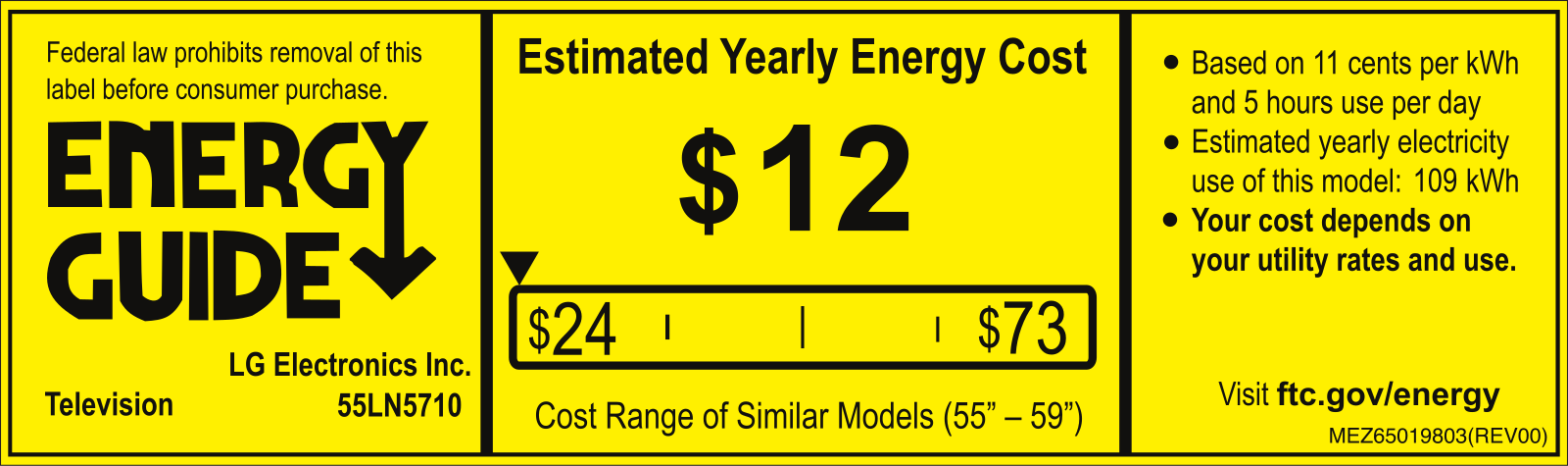 LG 55LN5710 Energy Guide