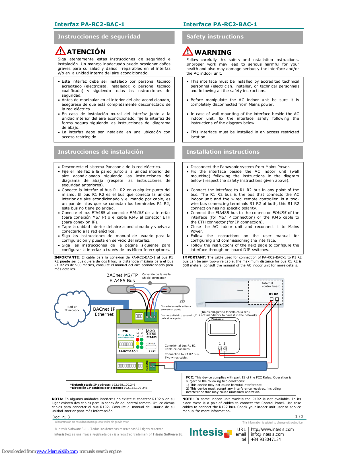 IntesisBox ME-AC-BAC-1, DK-AC-BAC-1, TO-RC-BAC-1 Installation Instructions Manual