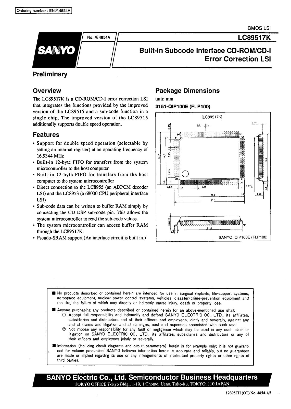 SANYO LC89517K Datasheet