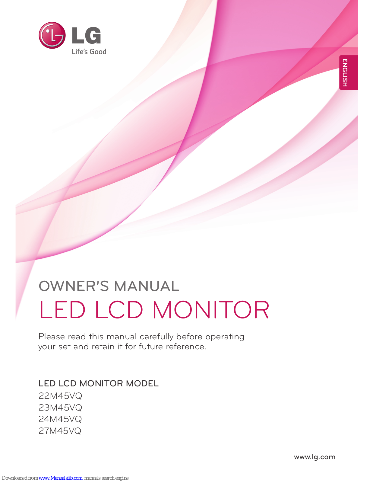 LG 22M45VQ, 27M45VQ, 23M45VQ, 24M45VQ, 22M45HQ Owner's Manual