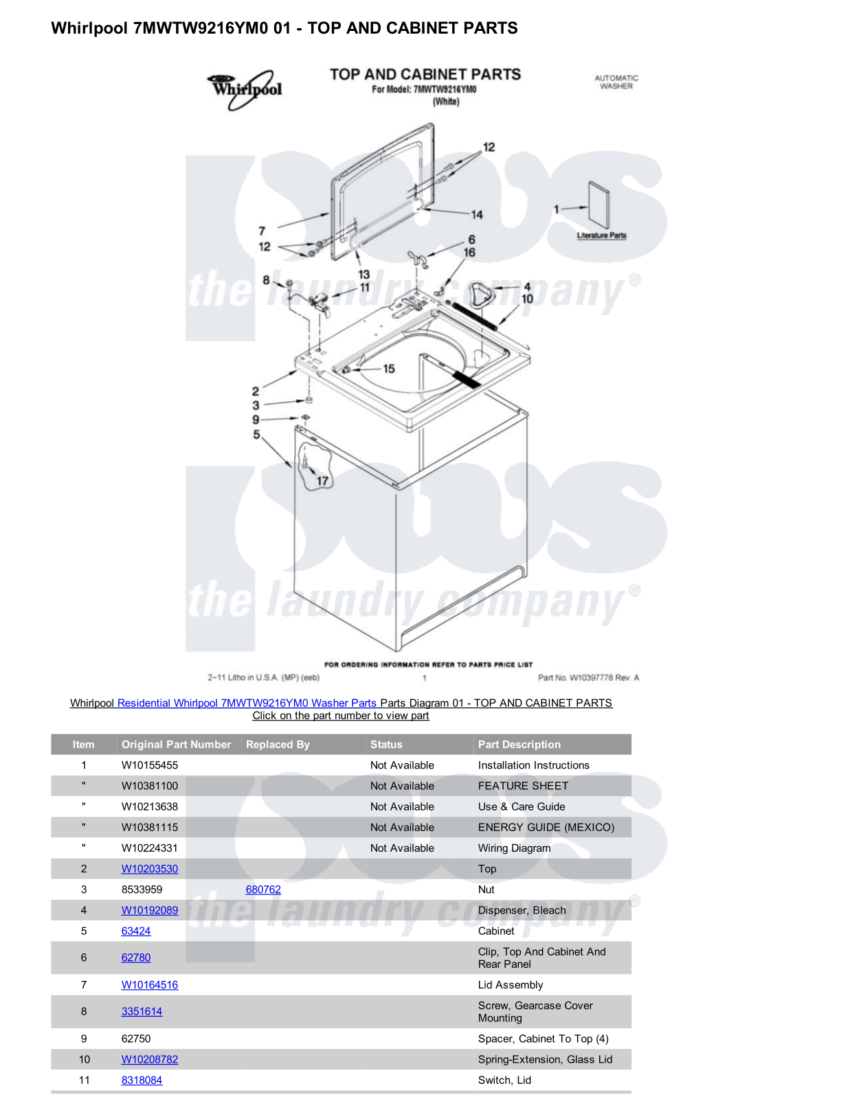 Whirlpool 7MWTW9216YM0 Parts Diagram