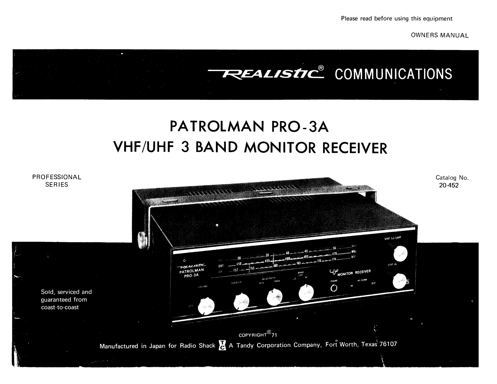 Realistic Patrolman Pro-3A Owner's Manual