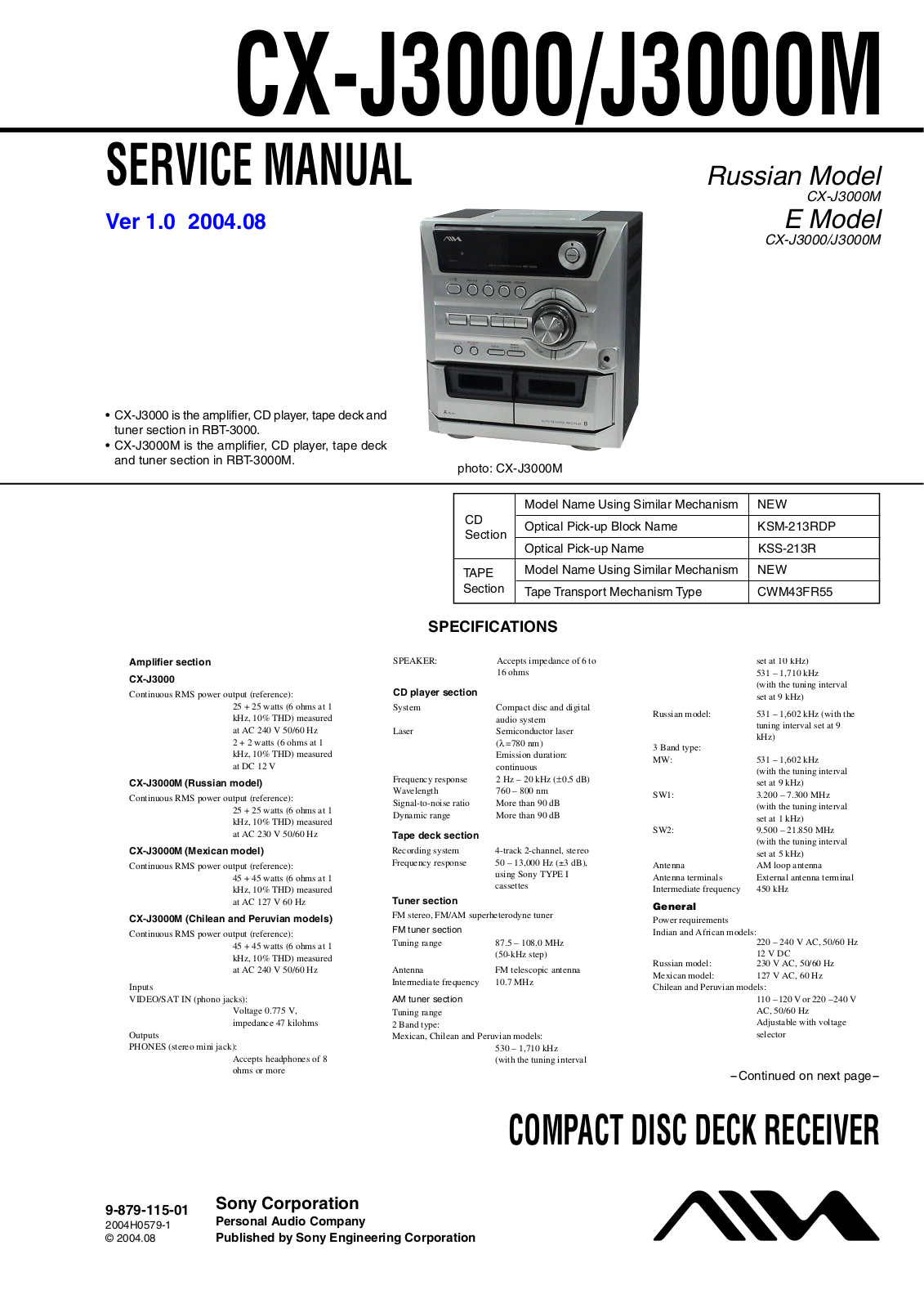 Aiwa CXJ-3000-M, CXJ-3000 Service manual